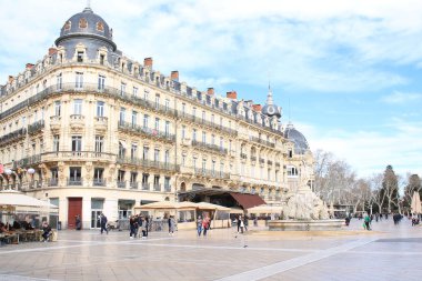 Montpellier komedi Meydanı ve üç graces çeşmesinin, Hérault, Fransa
