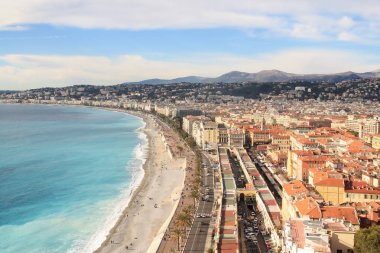 Güzel şehir ve promenade des Anglais'e seafront, French Riviera, Fransa boyunca panoramik manzaralı
