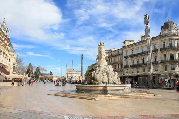 Plaza Comedia Montpellier Fuente Tres Gracias Herault Francia — Foto de Stock