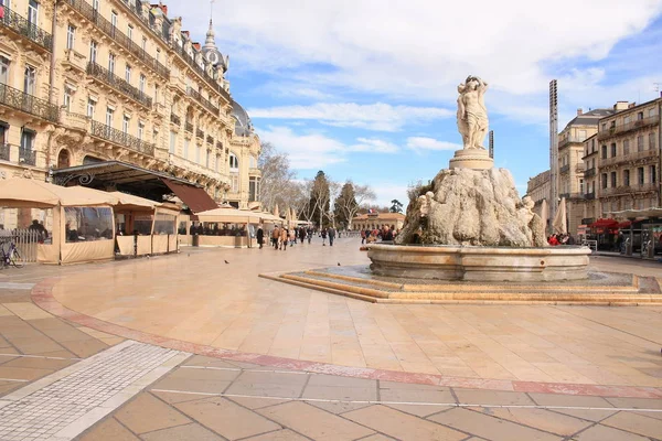 Plaza Comedia Montpellier Fuente Tres Gracias Herault Francia —  Fotos de Stock