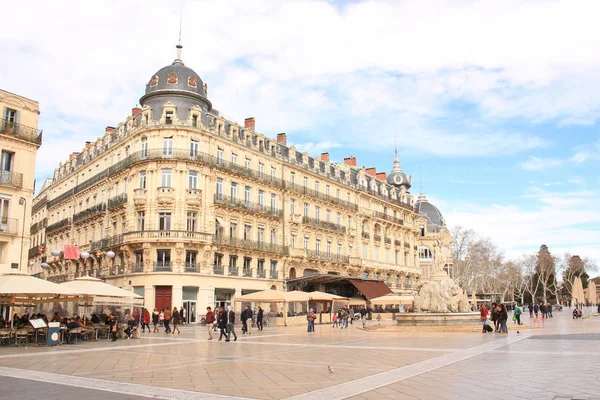 Plaza Comedia Montpellier Fuente Tres Gracias Herault Francia — Foto de Stock