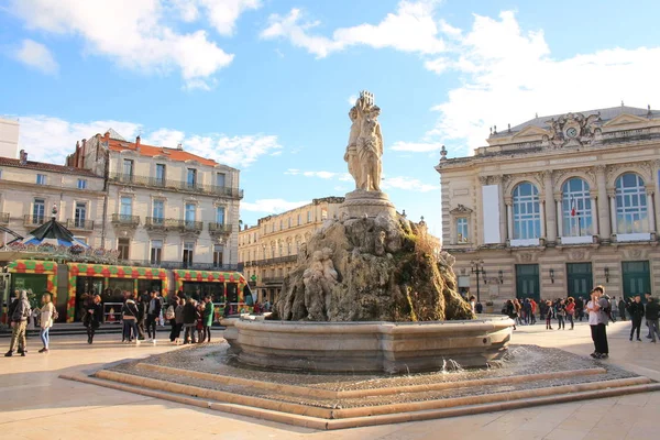 Praça Comédia Montpellier Suas Três Graças Fonte Herault França — Fotografia de Stock