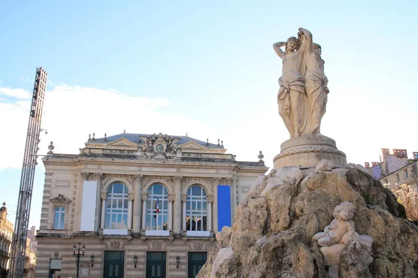 Plaza Comedia Montpellier Fuente Tres Gracias Herault Francia — Foto de Stock