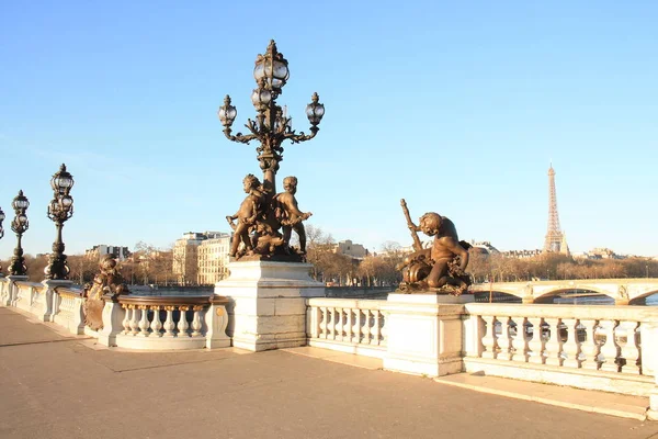 Γέφυρα Alexandre Και Ποταμό Σηκουάνα Στο Παρίσι Πρωτεύουσα Και Πιο — Φωτογραφία Αρχείου
