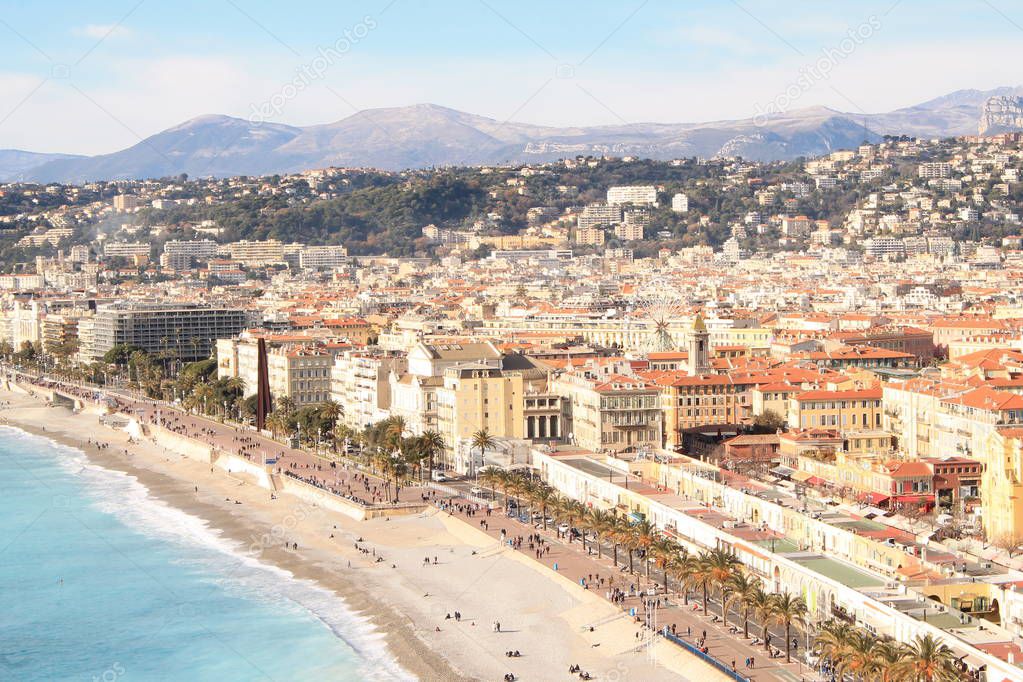  Nice city and promenade des Anglais along seafront, French Riviera, France