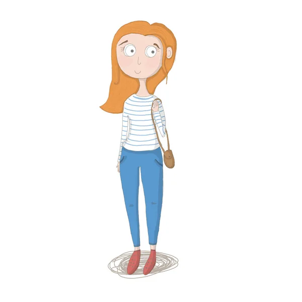 Chica de dibujos animados con bolsa — Foto de Stock