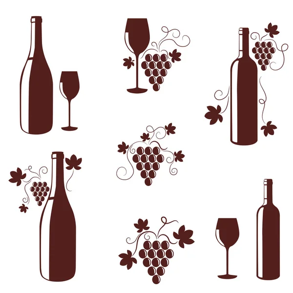 Ilustraciones de vino con botellas, copas y uvas — Vector de stock