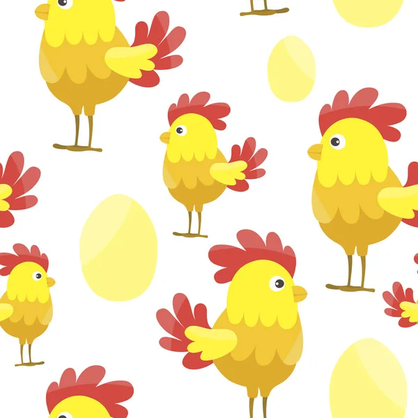 Little cartoon chicks with eggs — Stock Vector