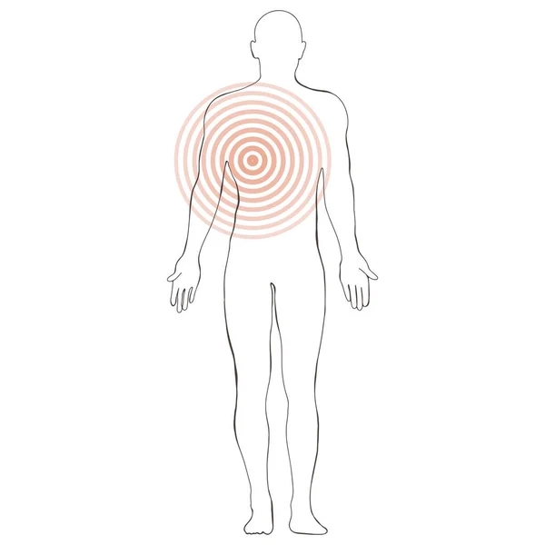 Silueta del cuerpo humano con dolor — Vector de stock