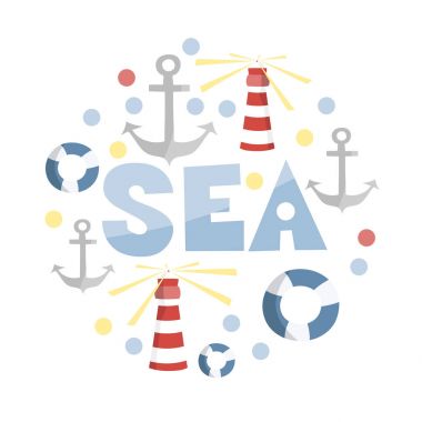 Deniz feneri çapa ve lifebuoys ayarla