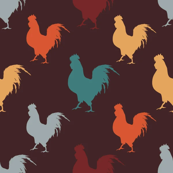 Seamless pattern with silhouettes of cock — Stock Vector