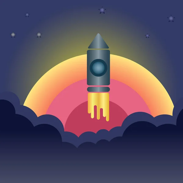 Illustratie met een raket stralen uit — Stockvector
