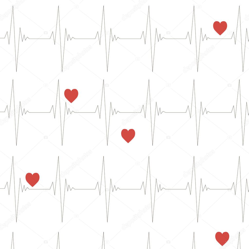pattern with hearts with cardiogram