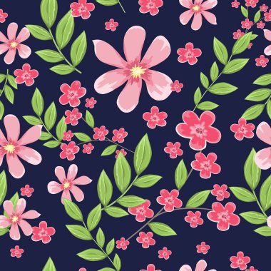 pembe çiçekler ve yeşil yaprakları ile desen