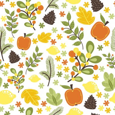 yaprak, çiçek ve pinecones desen
