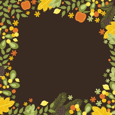 çerçeve parlak çiçekler, bitkiler ve yaprakları