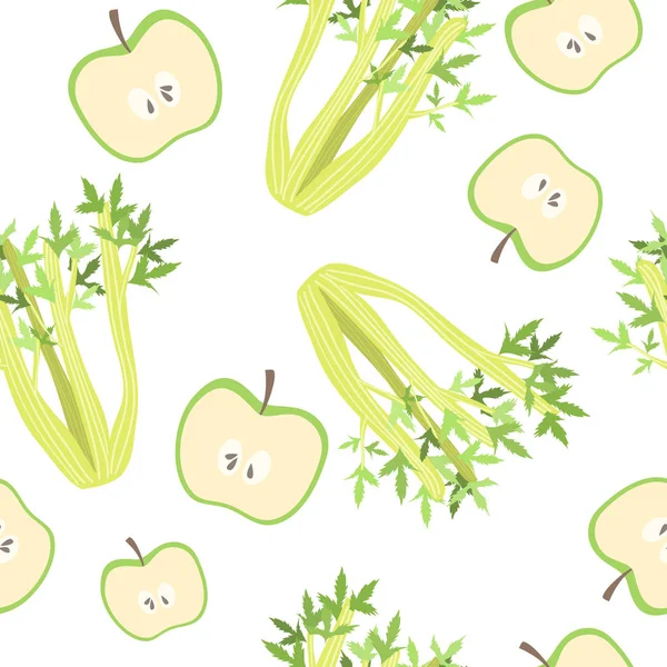 Motif avec céleri et pommes . — Image vectorielle