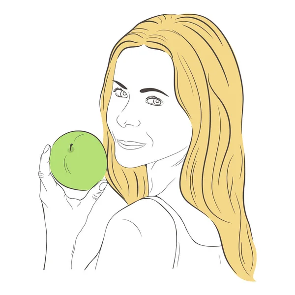 Illustration avec fille avec pomme — Image vectorielle