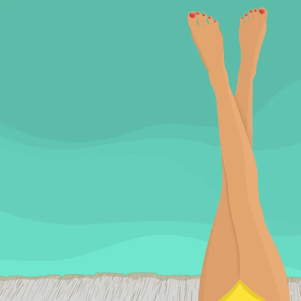 Piernas femeninas en la playa — Vector de stock