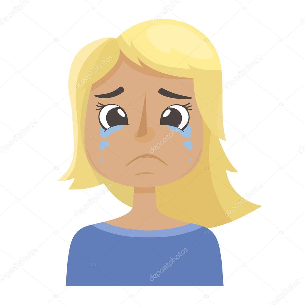 illustration with woman face with sad emotions.