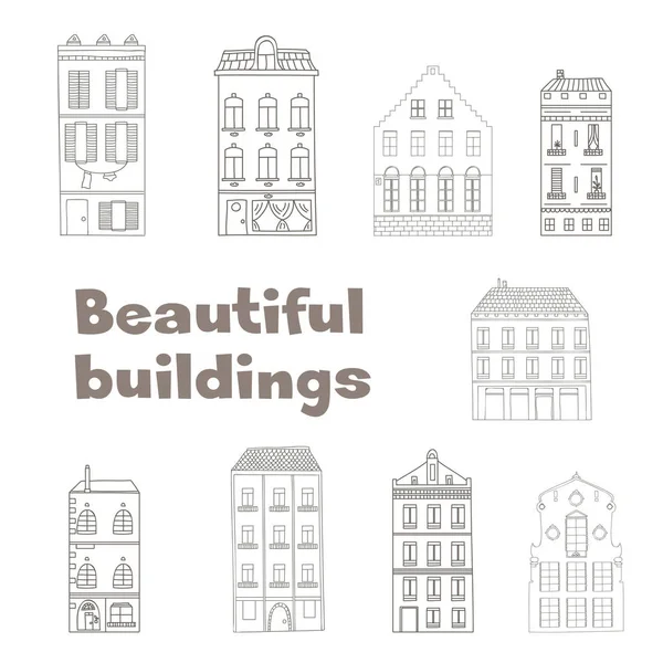 Desenhos animados mão desenhada edifícios — Vetor de Stock