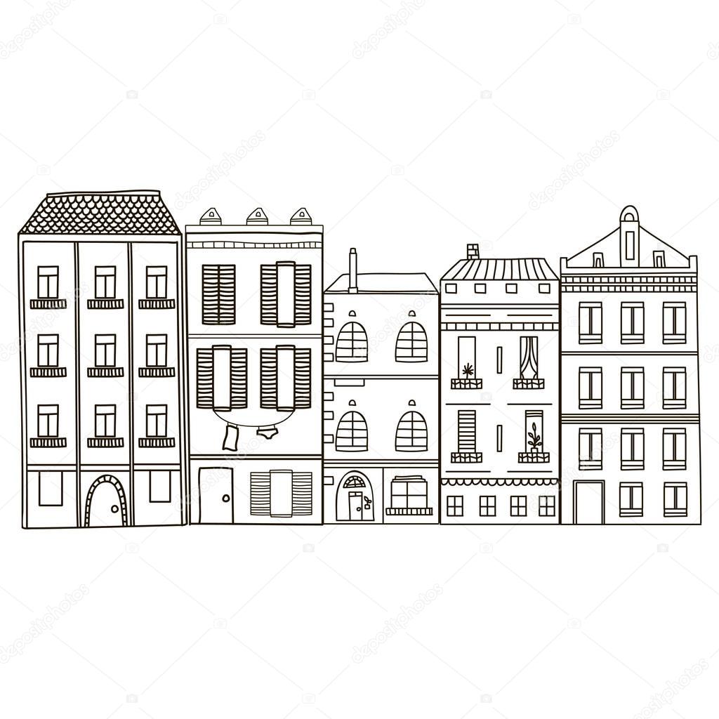 cartoon hand drawn buildings