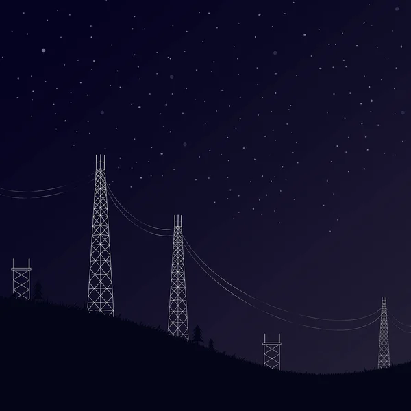 Ночной пейзаж с электростанцией — стоковый вектор
