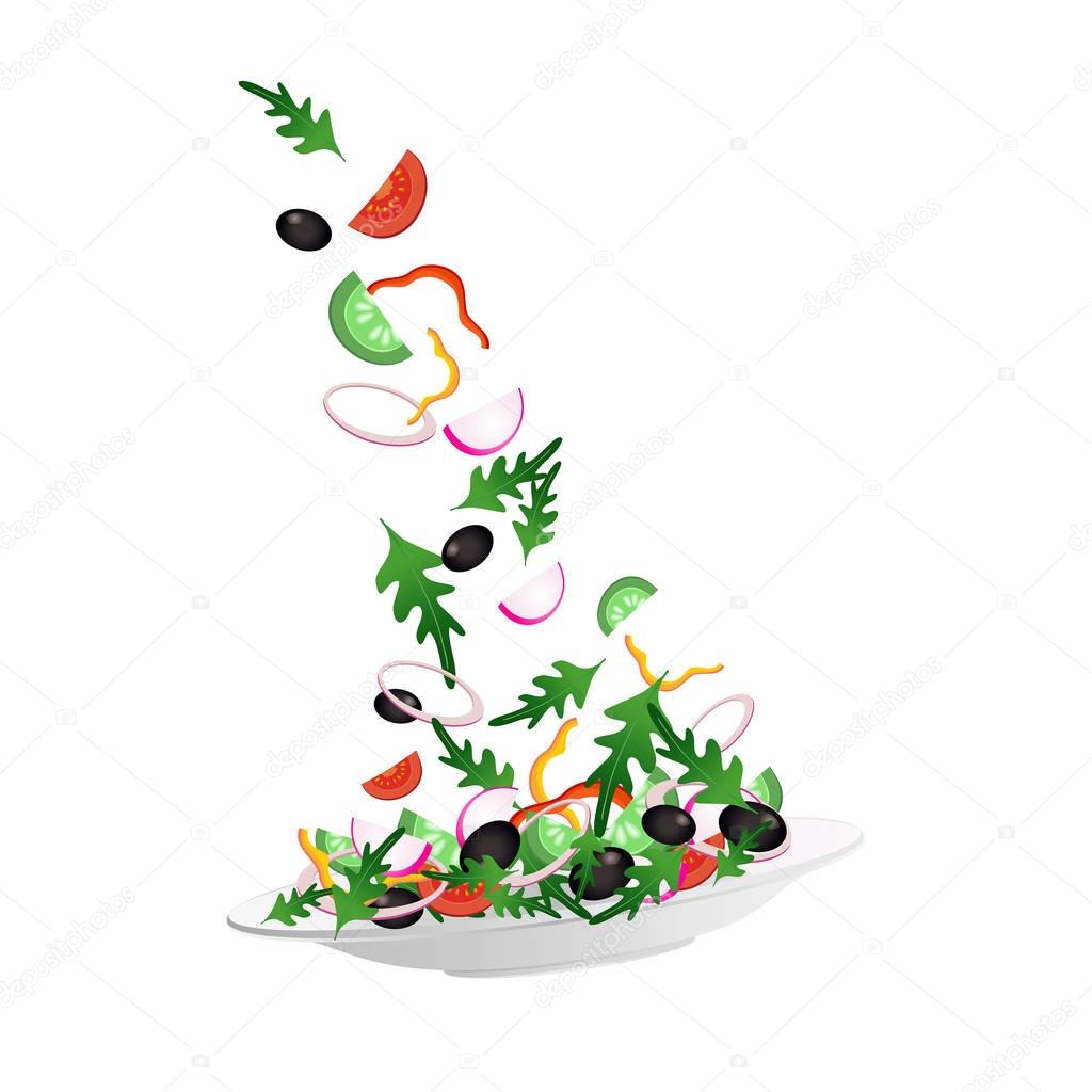 Plate and different vegetables illustration 
