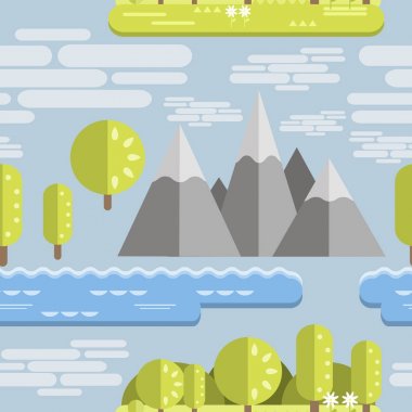 Vektör düz yatay, dağlar ile seamless modeli. Düz öğeleri.