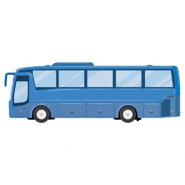 Otobüs ile vektör çizim. Tur otobüsü mavi renklerde