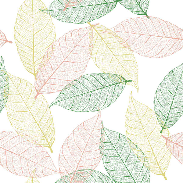 Vector seamless pattern with dry autumn leaves