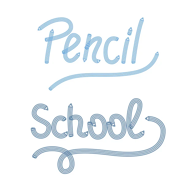 Vector Set Inscriptions Pencil School Lettering — Stock Vector