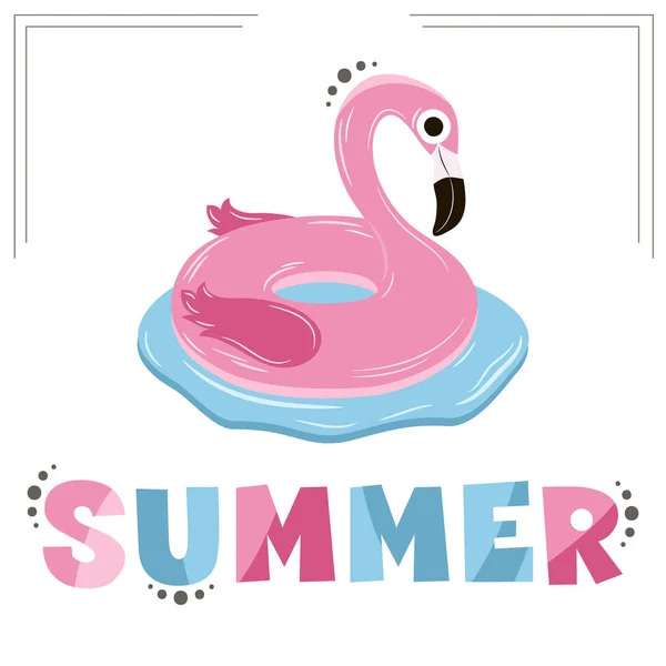 Ilustração Vetor Com Flamingo Inflável Rosa Letras Bonitos —  Vetores de Stock