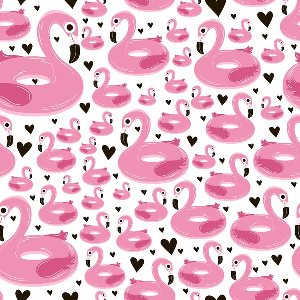 Vektör seamless modeli pembe şişme flamingolar ve siyah kupa