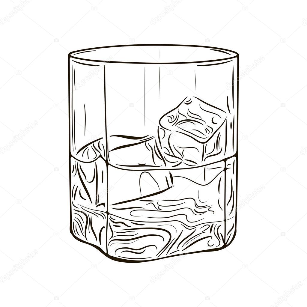 glass with ice and drink. Vector illustration 
