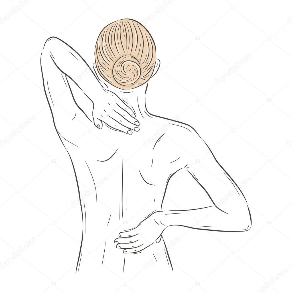 Vector illustration with person suffering from pain in the back