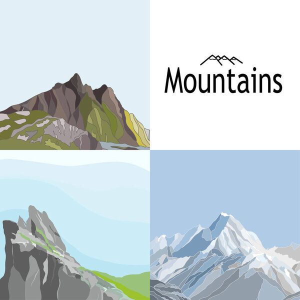 Векторный набор с иллюстрациями горных ландшафтов
