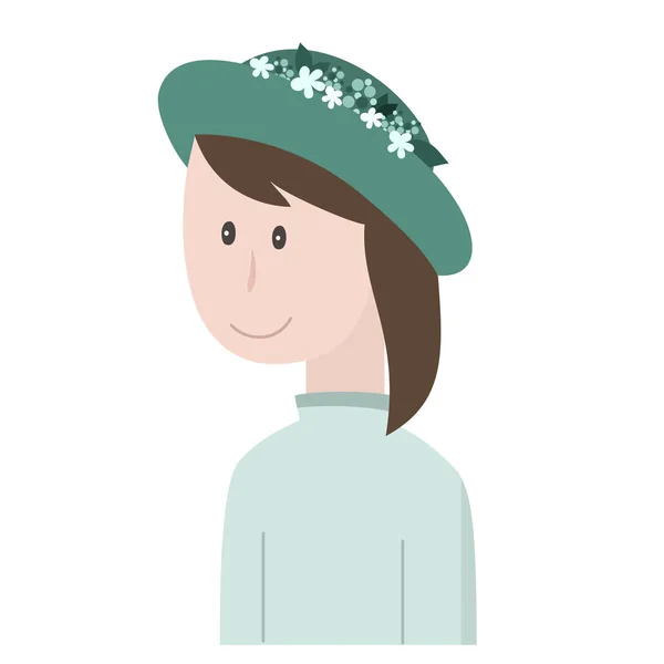 Εικονογράφηση Διάνυσμα Χαριτωμένο Κορίτσι Λουλούδια Στο Καπέλο Της — Διανυσματικό Αρχείο
