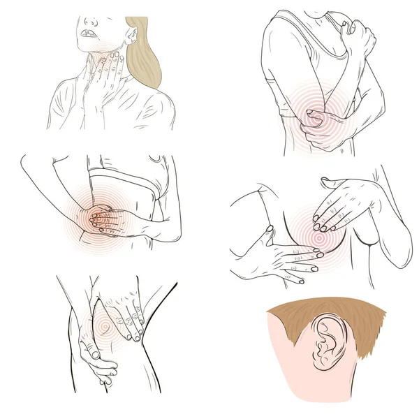 Vector Set Met Verschillende Pijnen Pijn Nek Terug Bezorgd Pijn — Stockvector