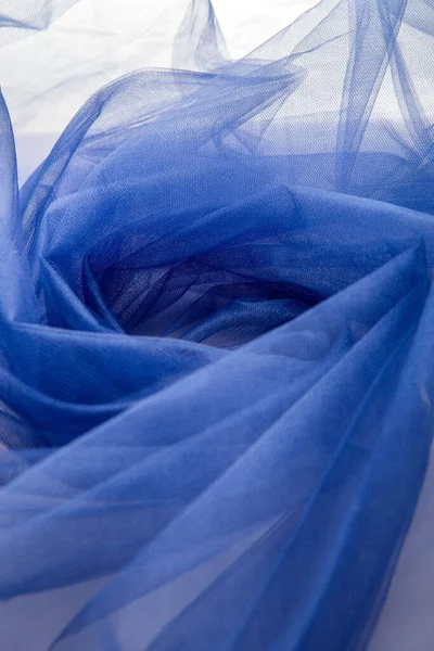 Background Veil Texture Fabric Soft Folds Blue Mesh Tulle — Stock Photo, Image