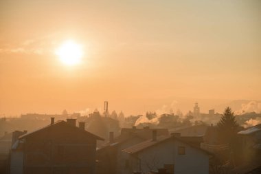 Bansko şehirdeki gündoğumu kış sezonu 