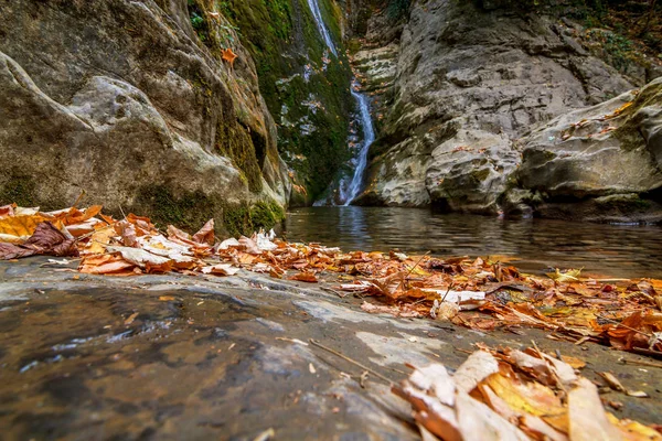 Beautiful waterfall in forest autumn landscape — Stock Photo, Image