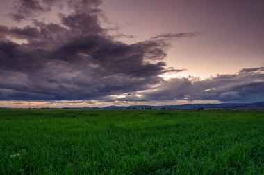 Bir alanın üzerinde dramatik günbatımı