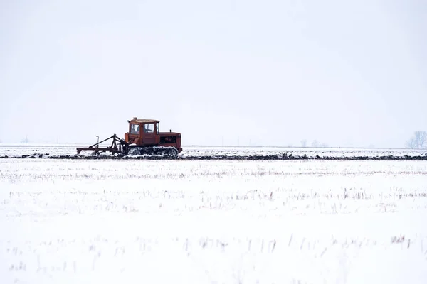 Lánctalpas traktor plowing mező. — Stock Fotó