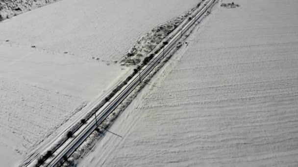 Vista Aérea Del Tramo Ferroviario Bulgaria Invierno Uhd — Vídeos de Stock