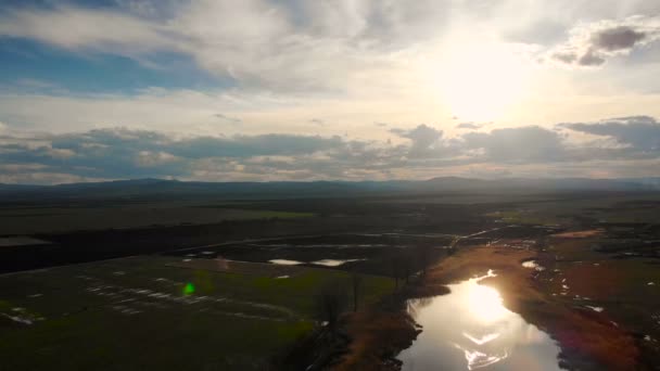 Veduta Aerea Bellissimo Lago Bulgaria Tramonto — Video Stock