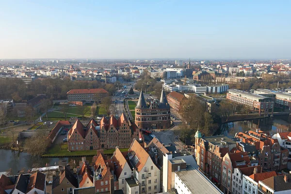 Luchtfoto van Lubeck, Duitsland — Stockfoto