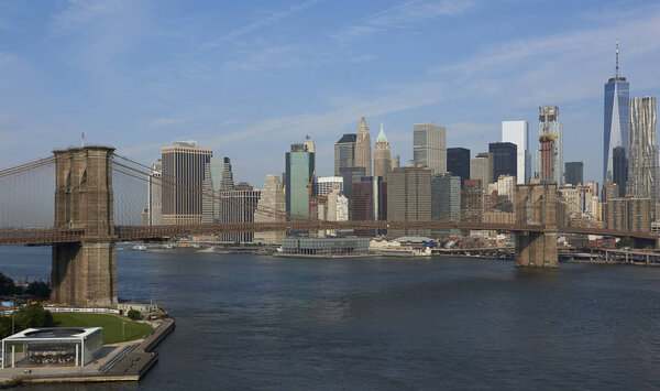 Brooklyn Bridge and New York city in the background