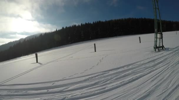 Skilessen Skischool Kleine Jongen Leren Skiën Kind Terwijl Het Berijden — Stockvideo