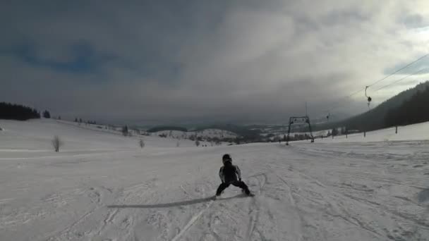 Skilessen Skischool Kleine Jongen Leren Skiën Vader Leert Zoon Skiën — Stockvideo